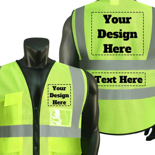 Custom Mesh Safety Vest Class 2 High Visibility Reflective with Pockets Construction workwear CustomTok
