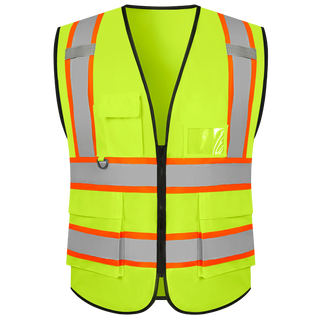 Custom Reflective High Visibility Safety Vest with 5 Pockets & Zipper Class 2 Adult Unisex Construction Security