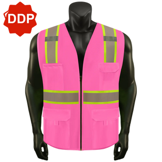 Custom Reflective Safety Vest 10 Utility Pockets Polyester for Breathability Ideal for construction, cycling & dog walking CustomTok