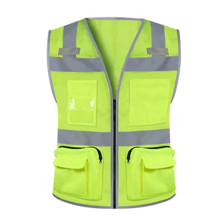 Custom Safety Vest with 11 Pockets Class 2 High Visibility Reflective Construction Workwear