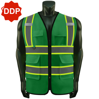 Custom Reflective High Visibility Safety Vest with 5 Pockets ＆Zipper Class 2 Adult Unisex Construction Security CustomTok