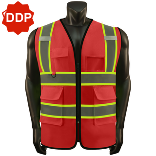 Custom Reflective High Visibility Safety Vest with 5 Pockets ＆Zipper Class 2 Adult Unisex Construction Security CustomTok