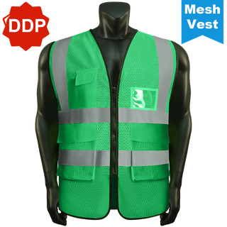 Custom Mesh Safety Vest Class 2 High Visibility Reflective with Pockets Construction workwear CustomTok