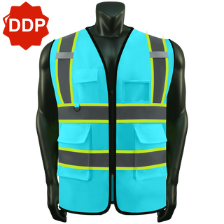 Custom Reflective High Visibility Safety Vest with 5 Pockets ＆Zipper Class 2 Adult Unisex Construction Security CustomTok