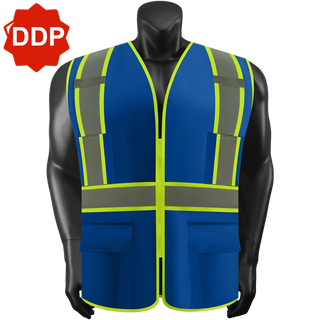 Custom Safety Vest Rugged Knit Reflective Vest 4 Pockets Tear-Resistant Polyester for Long-Lasting Use CustomTok