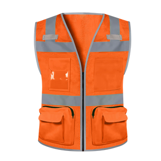 Custom Safety Vest with 11 Pockets Class 2 High Visibility Reflective Construction Workwear